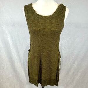 Army green knit tunic sweater with tie sides and side slits size small